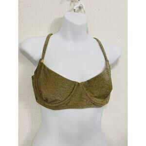 VINTAGE Y2K J Crew Gold Sparkle Bra 36C Sheer Underwire No Pad Straps Shimmer